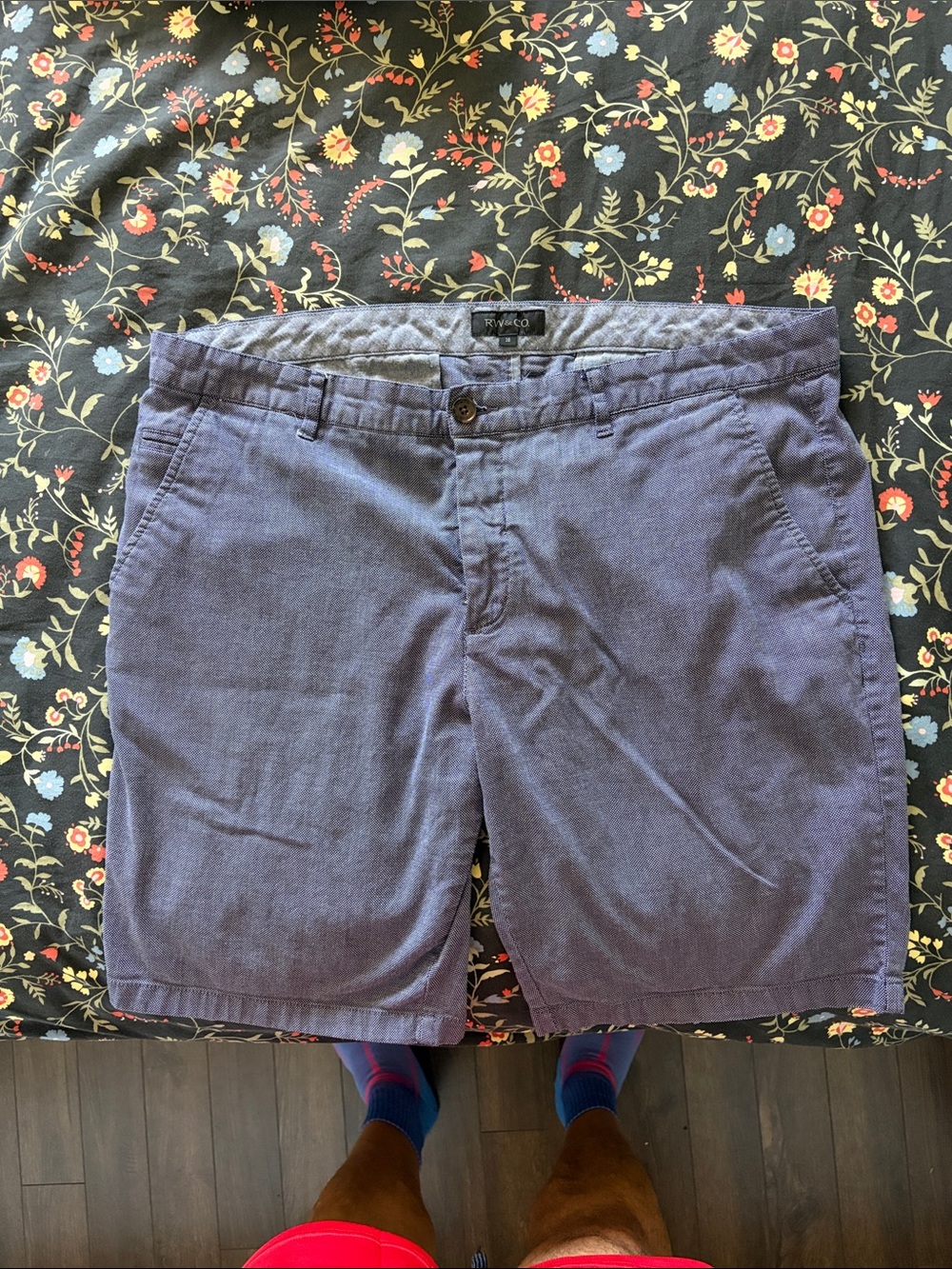 RW&CO. Men's Flat-Front Shorts in Dusty Blue